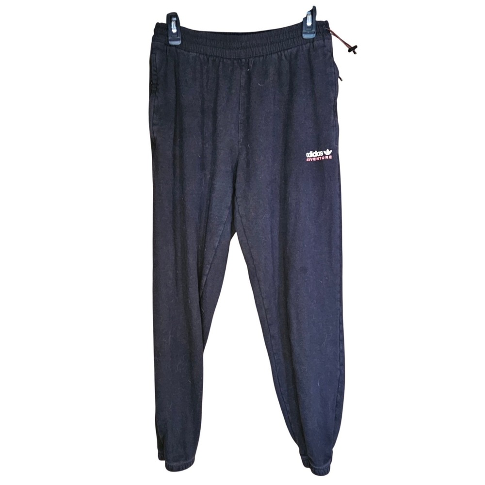Adidas Adventure Sweatpants Womens Unisex Black Jogger Trefoil Zipper Pockets